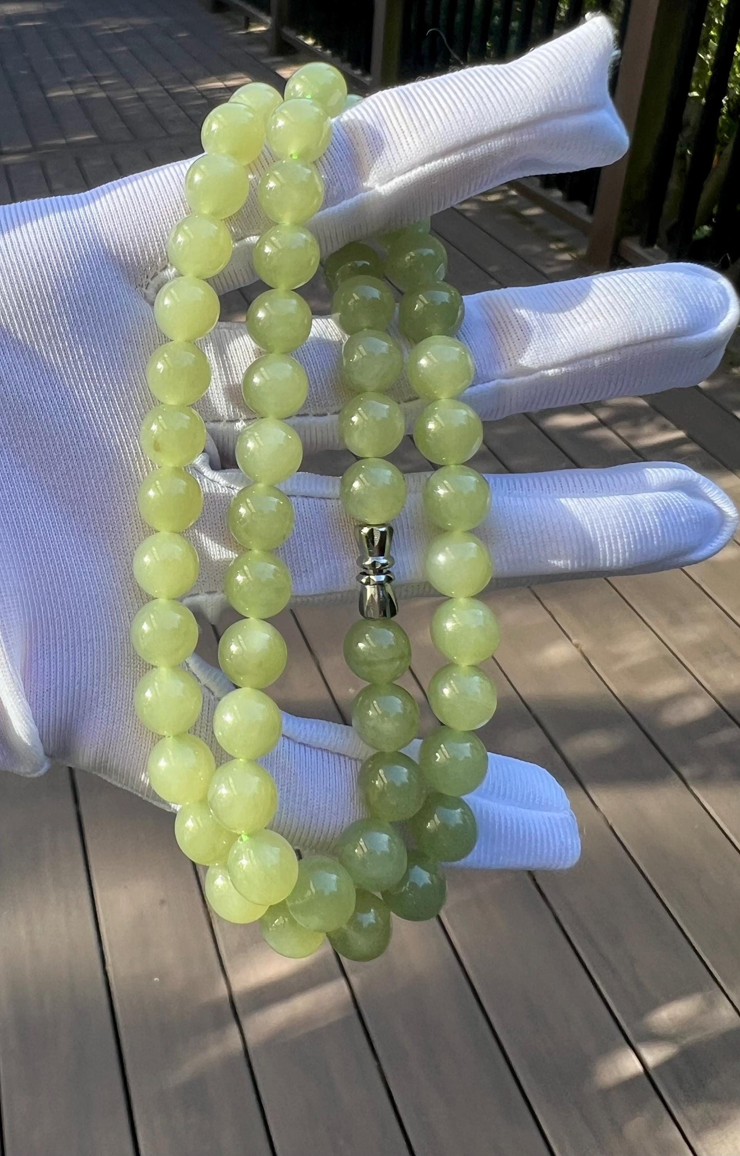 8mm Certified natural nephrite/Qingshui nephrite beads necklace /天然软玉 晴水项链 胶糯润#4185