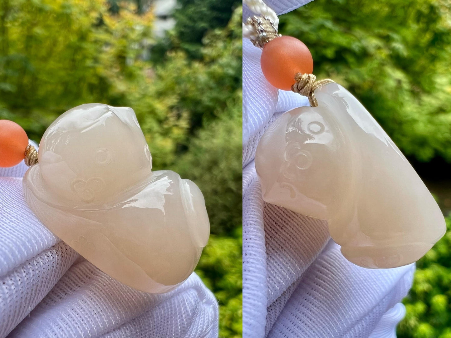 Certified natural jade/lotus pink nephrite kitten pendant/necklace/icy rich color天然软玉 藕粉趴趴猫 吊坠 紫粉色#4073