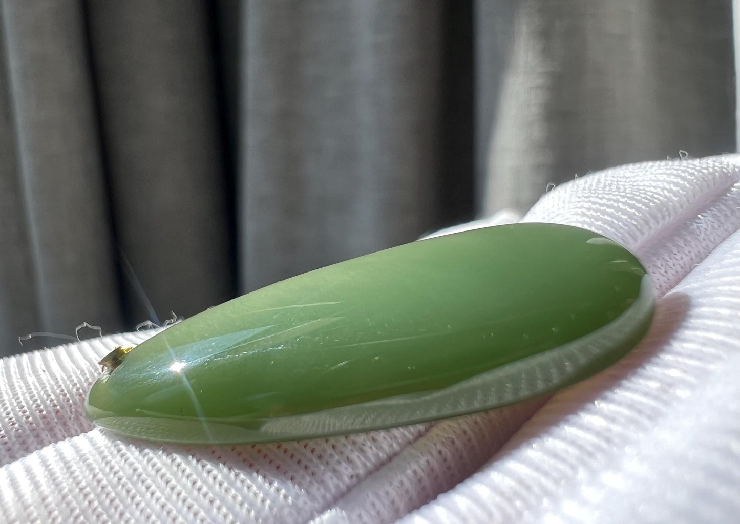 Green Nephrite Teardrop Pendant Necklace: 18k Gold Bail, Sterling Silver Chain #0568