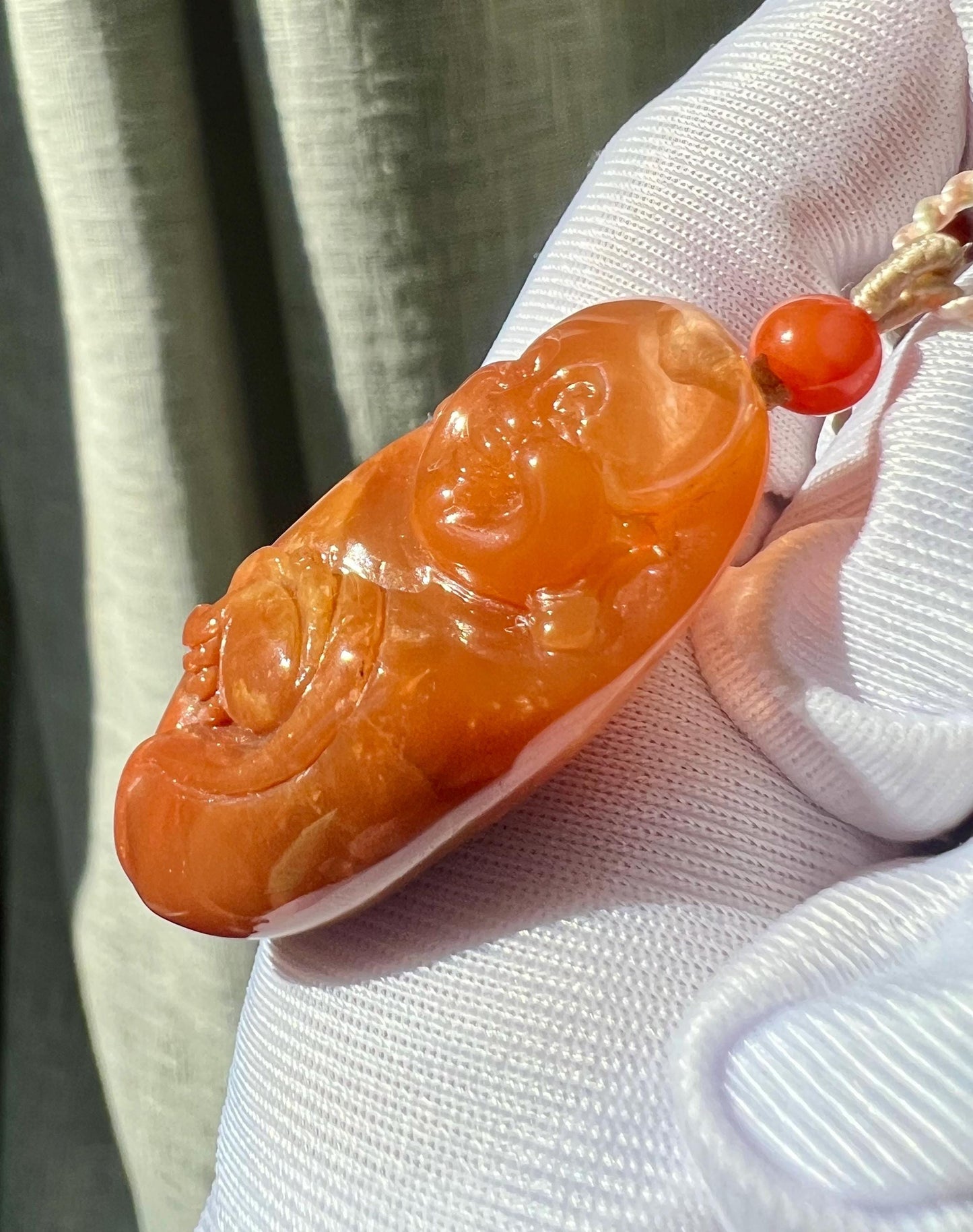 Certified natural red Rabbit hair Rutilated quartz pendant/ Maitreya Buddha pendant necklace/天然红兔毛水晶吊坠 红兔毛弥勒佛吊坠#9456