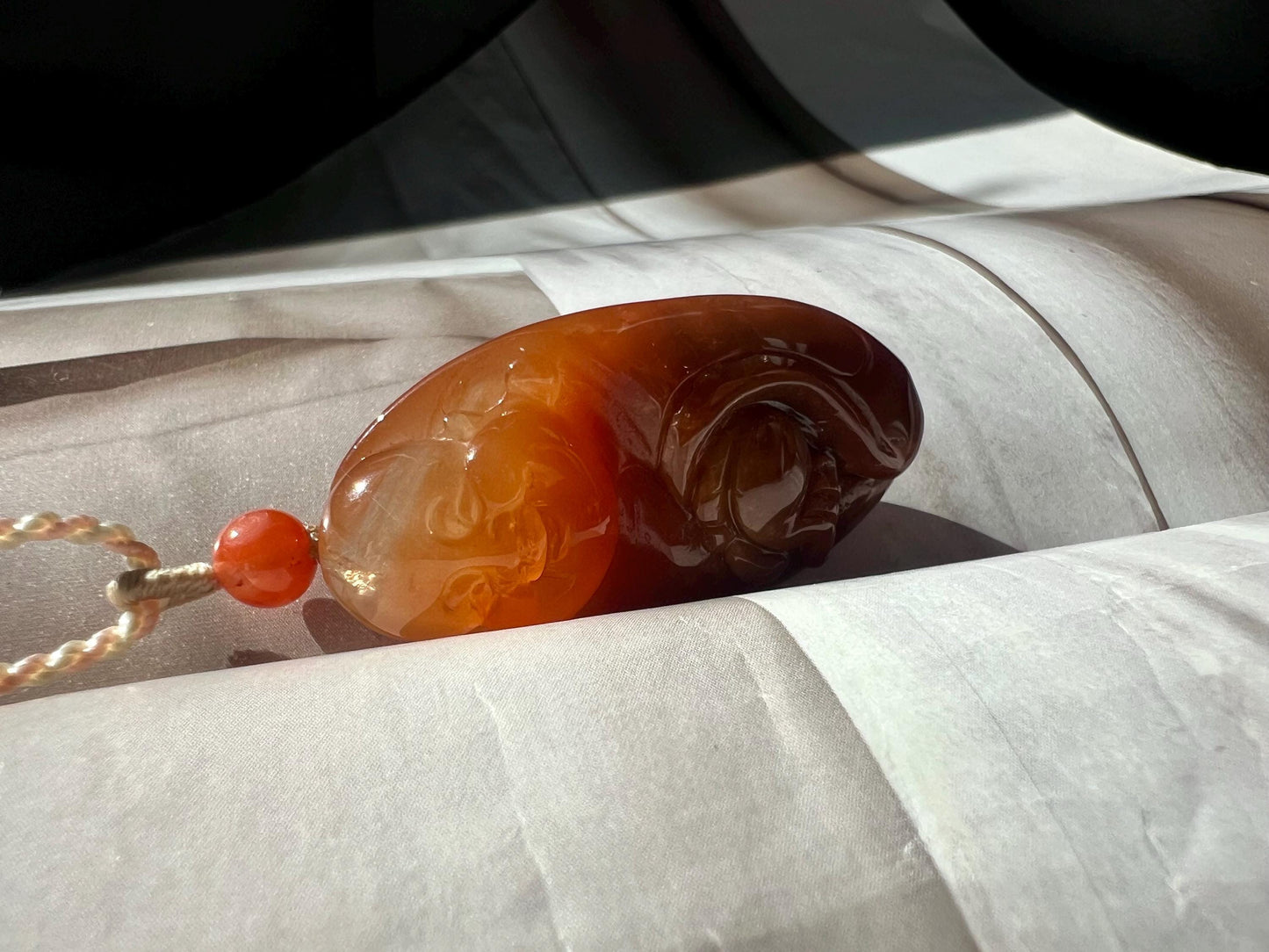 Certified natural red Rabbit hair Rutilated quartz pendant/ Maitreya Buddha pendant necklace/天然红兔毛水晶吊坠 红兔毛弥勒佛吊坠#9456