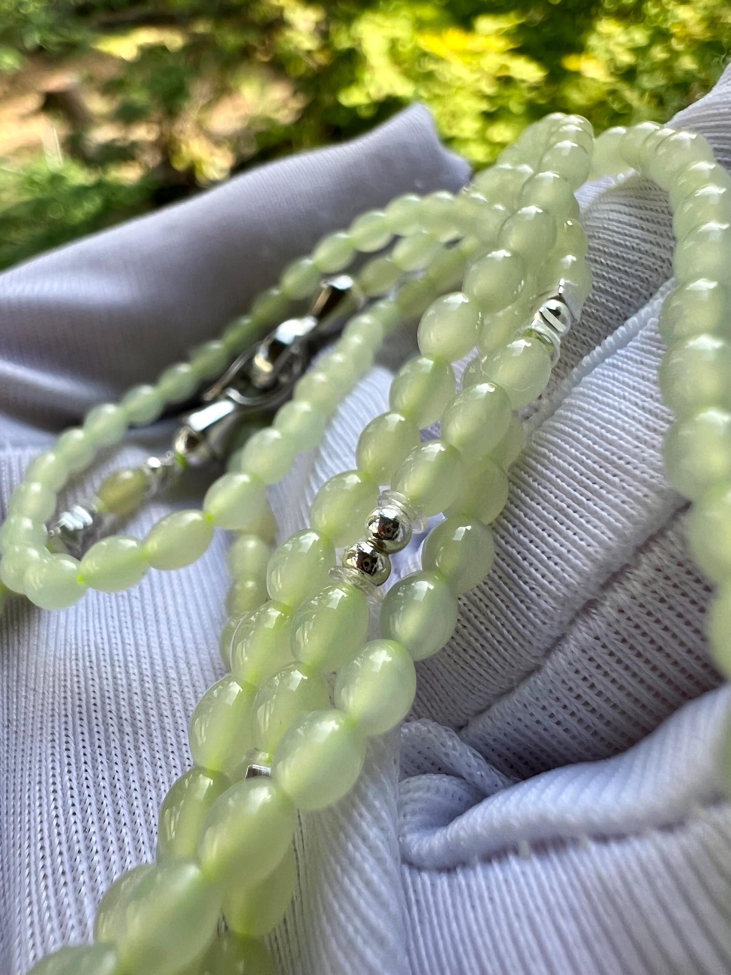 3mm+ Certified natural jade/Qingshui nephrite beads necklace/ Multi purpose necklace天然软玉 冰晴水项链 小米珠万能链 #3332 莹润细糯