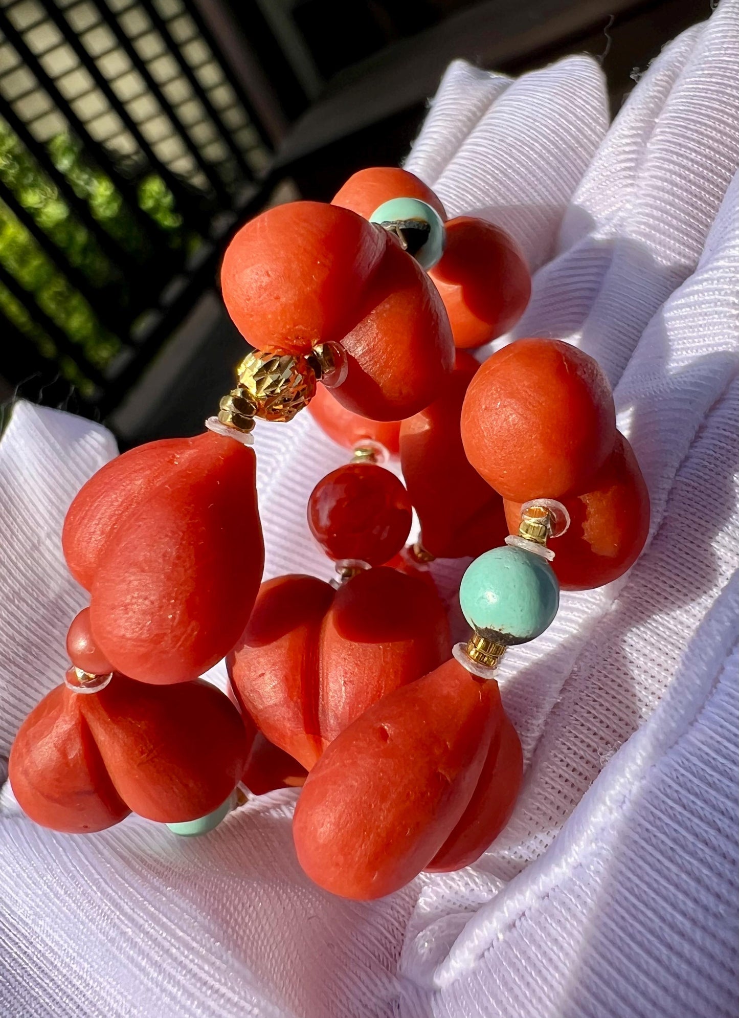 Nanhong Agate Heart Peach Bracelet: Southern Red Gemstone, Sterling Silver #1805