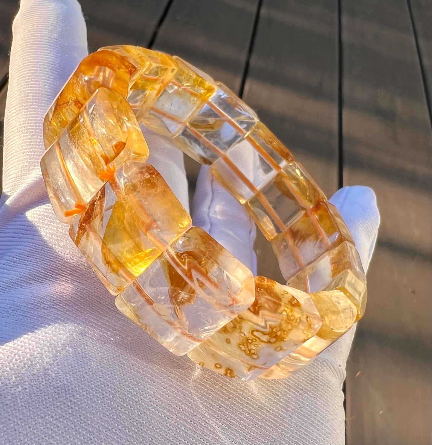 Natural yellow Hematoid quartz bracelet/ petal inclusion天然黄胶花水晶手牌 晶体干净 花瓣幻影