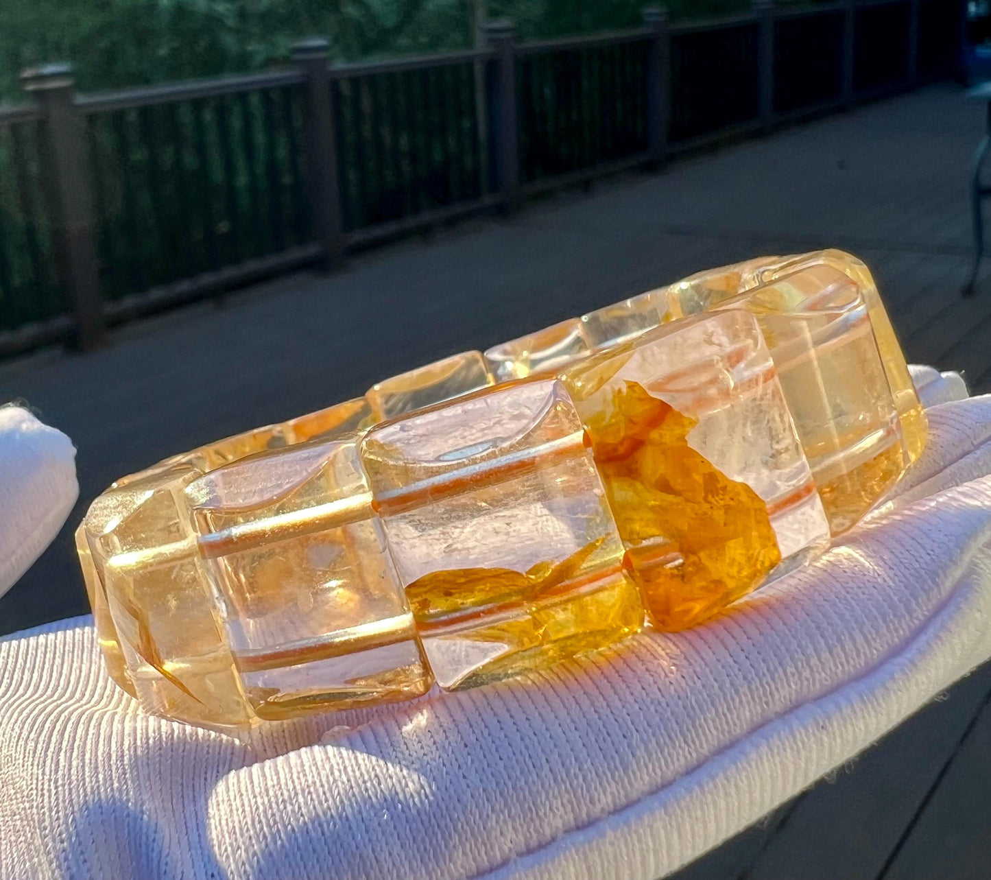 Natural yellow Hematoid quartz bracelet/ petal inclusion天然黄胶花水晶手牌 晶体干净 花瓣幻影