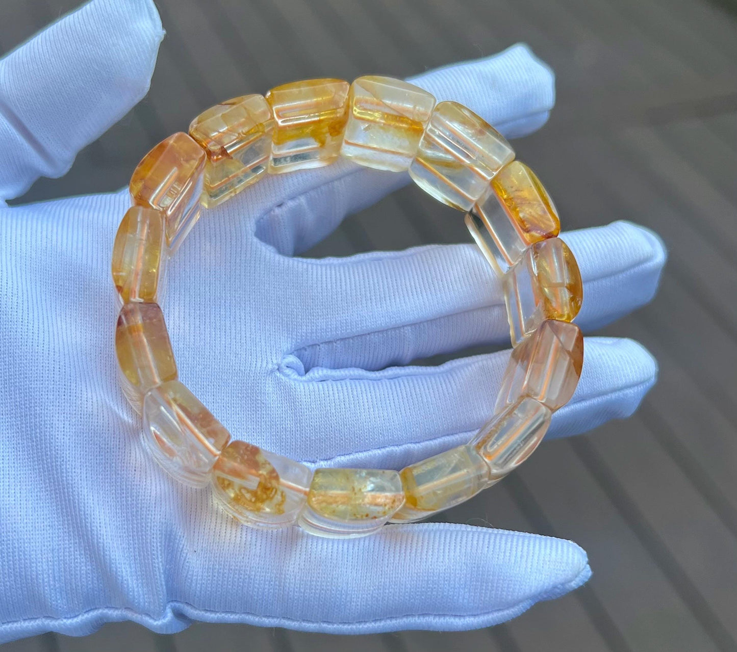 Natural yellow Hematoid quartz bracelet/ petal inclusion天然黄胶花水晶手牌 晶体干净 花瓣幻影