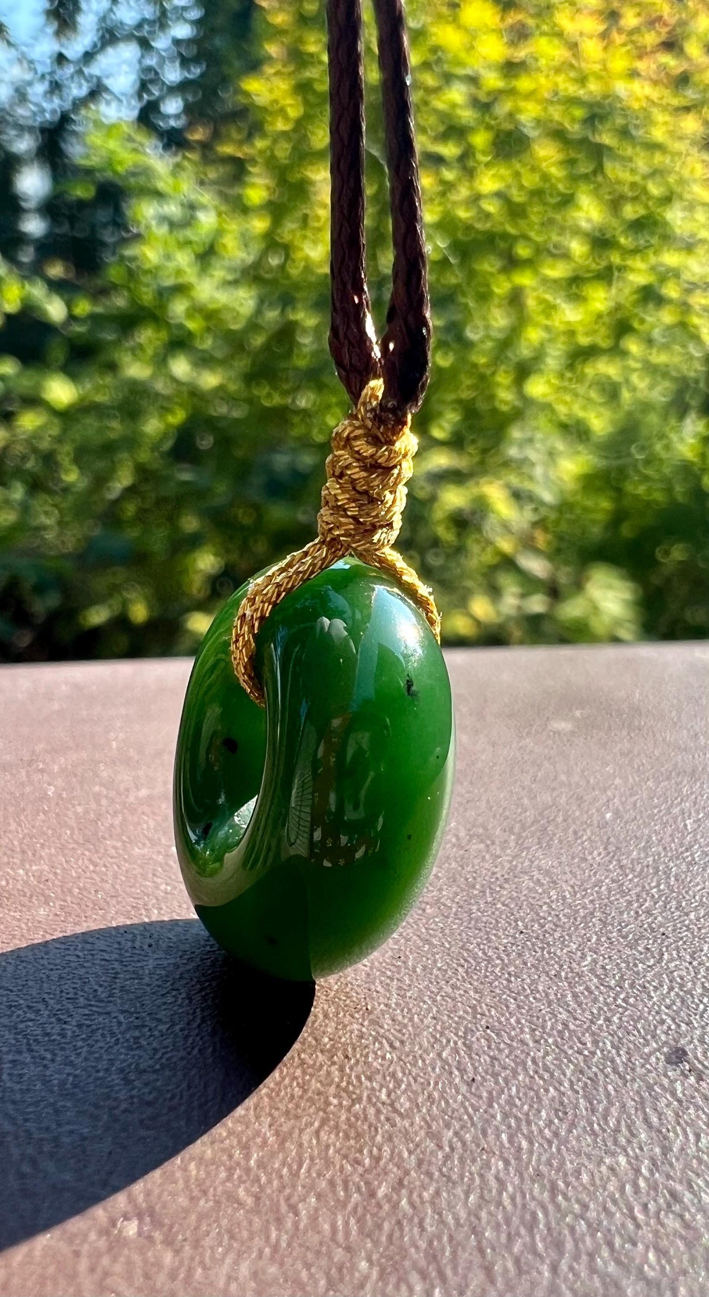 Green Nephrite Jade Donut Pendant Necklace: Natural Stone Safety Charm #3513