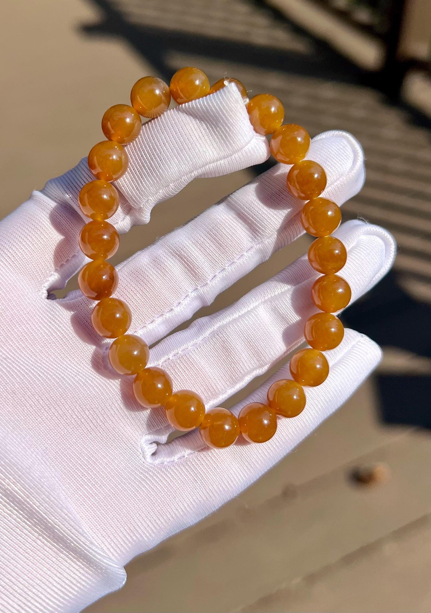 8mm Certified natural jade/ golden orange brown nephrite bracelet/天然精品软玉 糖玉手串 黄金糖 芬达橘子糖#7147 胶油粘稠质感