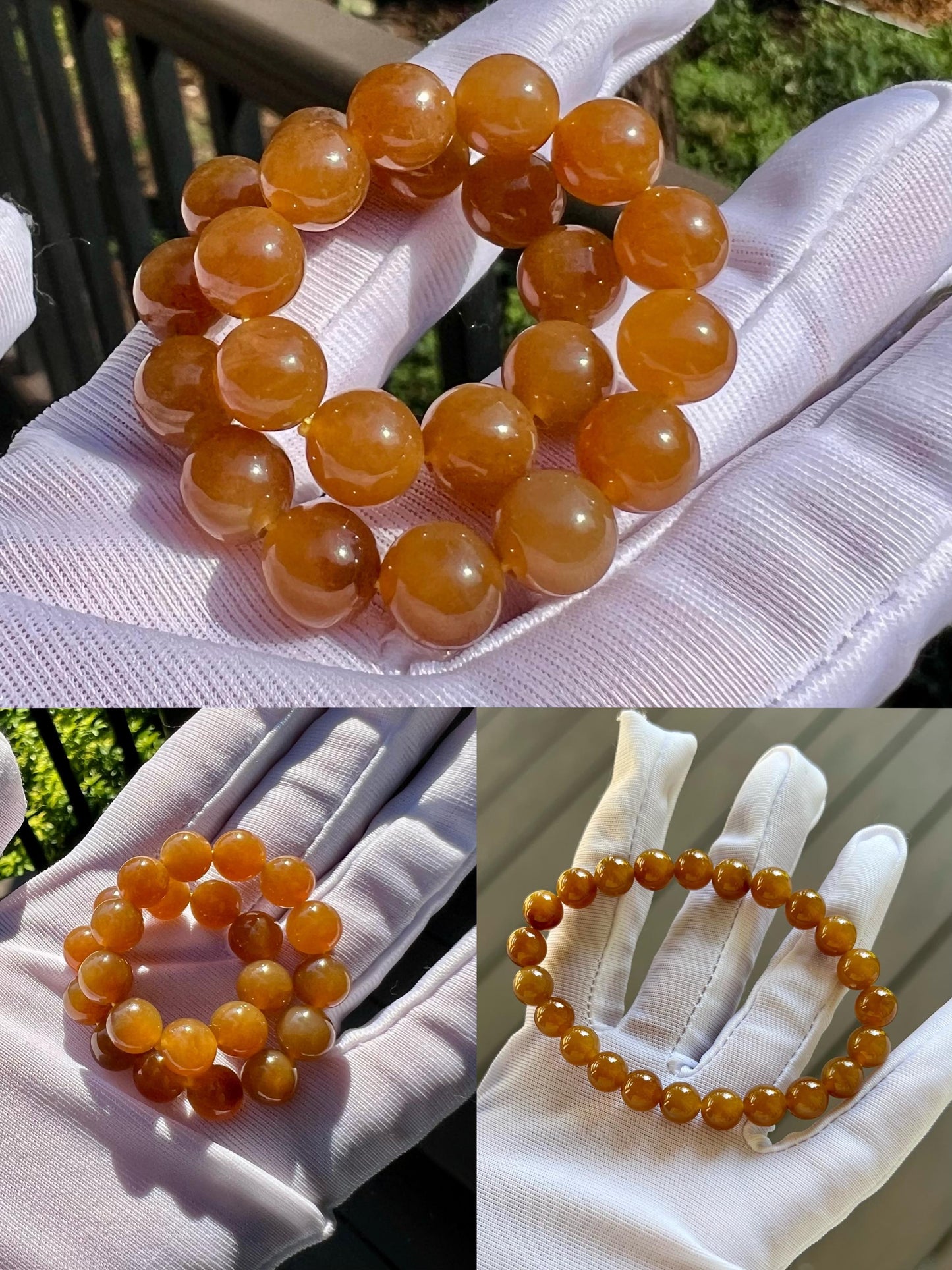 8mm Certified natural jade/ golden orange brown nephrite bracelet/天然精品软玉 糖玉手串 黄金糖 芬达橘子糖#7147 胶油粘稠质感