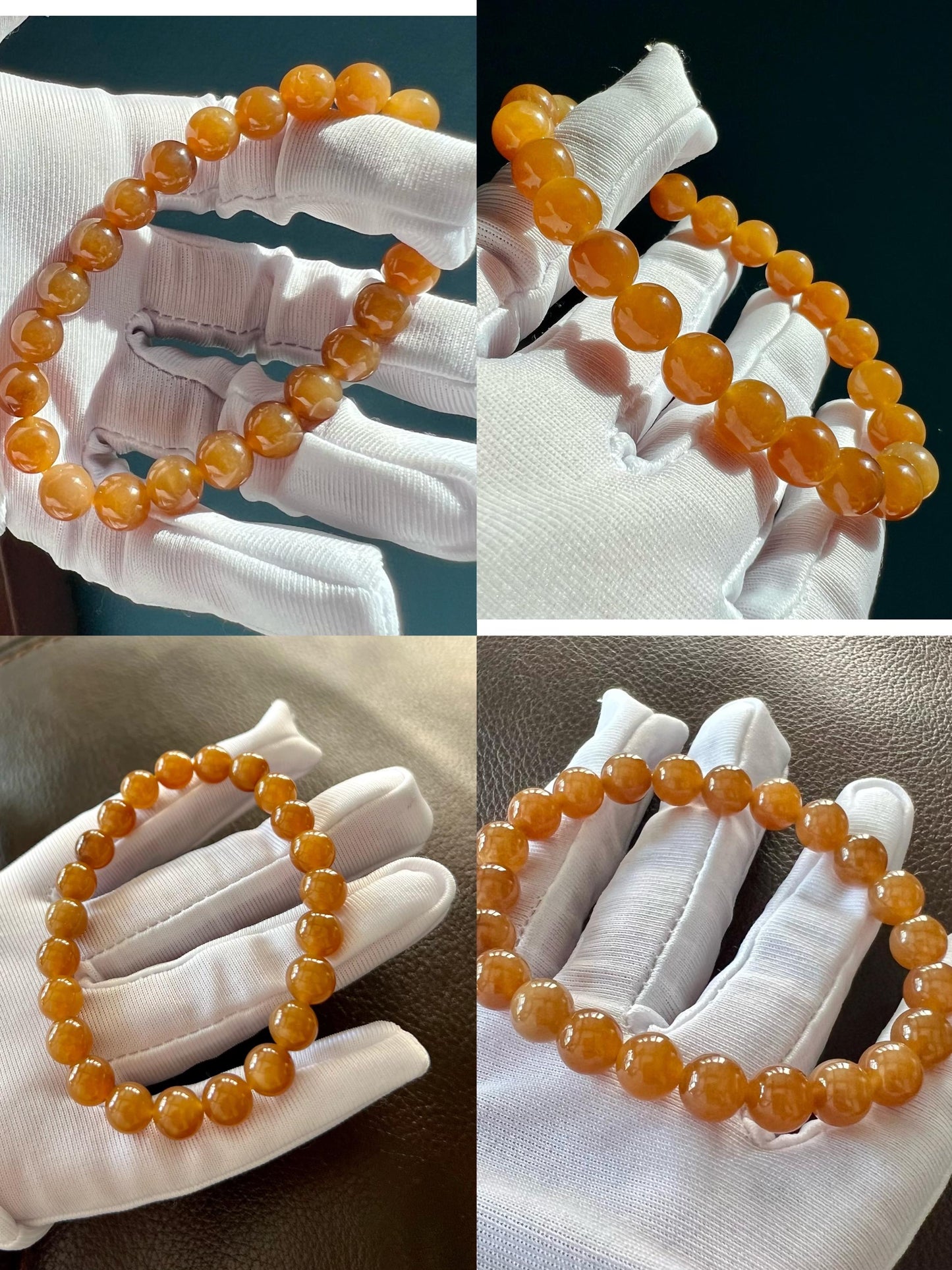 8mm Certified natural jade/ golden orange brown nephrite bracelet/天然精品软玉 糖玉手串 黄金糖 芬达橘子糖#7147 胶油粘稠质感