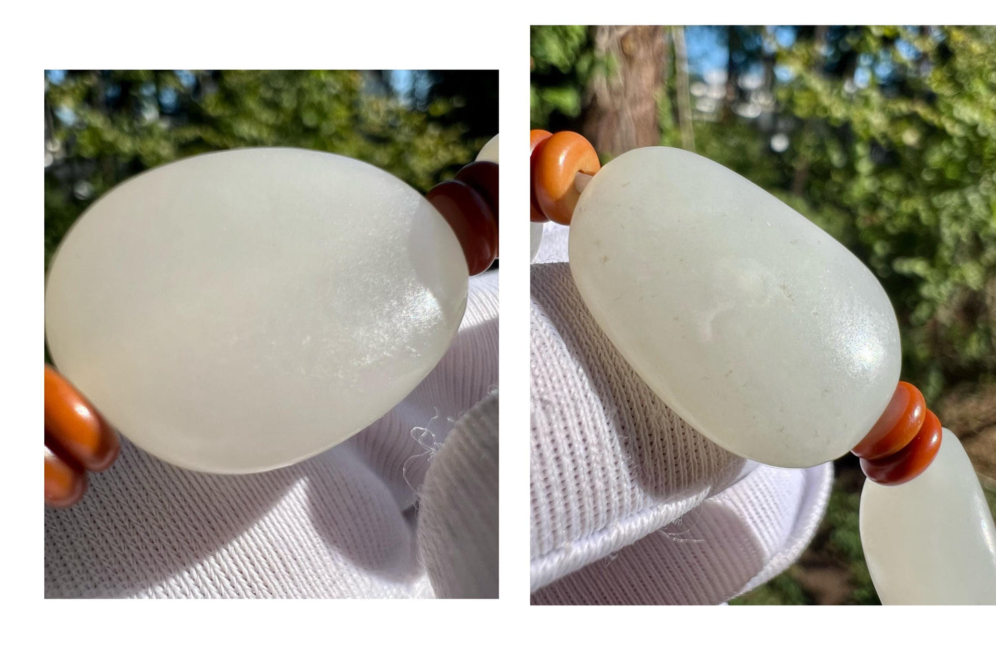 Certified natural jade white Nephrite bracelet/freeform beads 天然白玉 随形手串 #0395