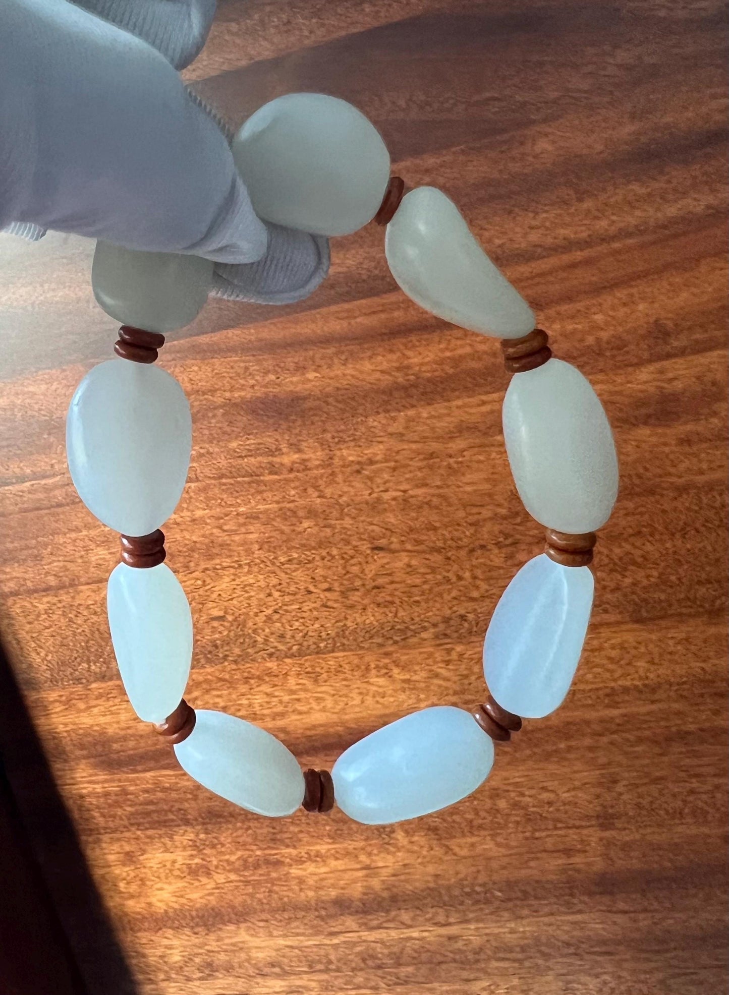 Certified natural jade white Nephrite bracelet/freeform beads 天然白玉 随形手串 #0395