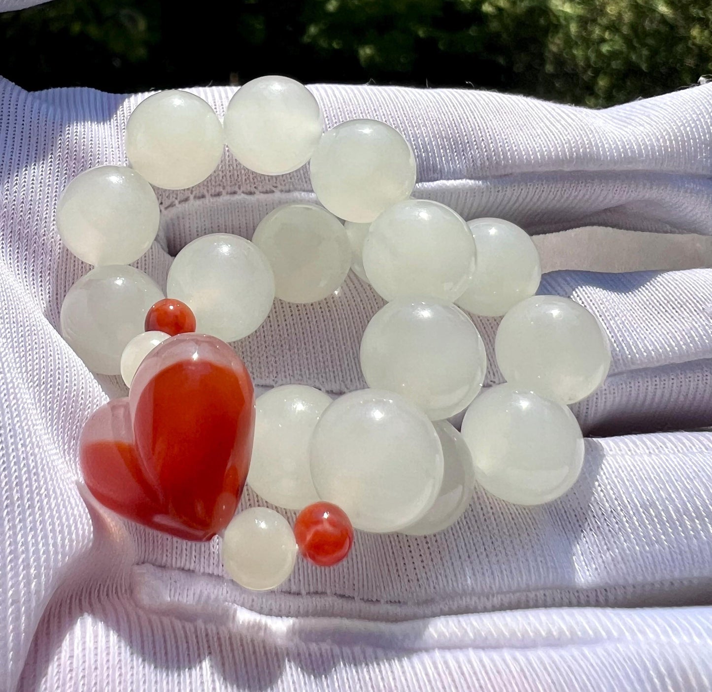 9.7mm Certified natural jade /icy white nephrite bracelet 天然软玉 老矿白玉手串 白月光 冰润细糯 #4378 搭配川料南红桃子爱心