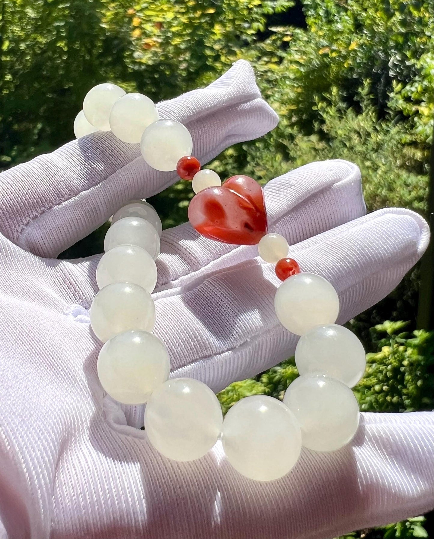 9.7mm Certified natural jade /icy white nephrite bracelet 天然软玉 老矿白玉手串 白月光 冰润细糯 #4378 搭配川料南红桃子爱心