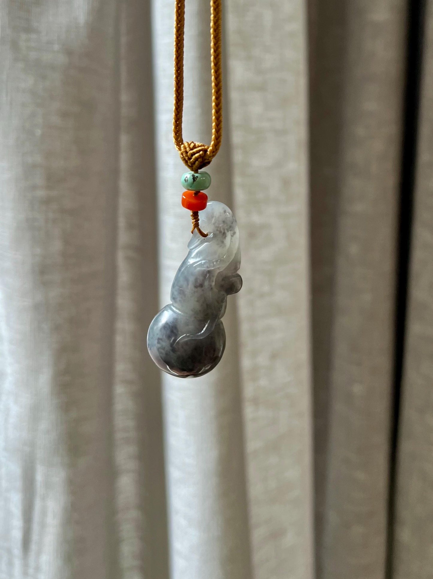 Certified natural nephrite gourd pendant /purple white nephrite/carving gourd pendant/ necklace 天然软玉 紫白青花葫芦吊坠 紫白半山水#7308