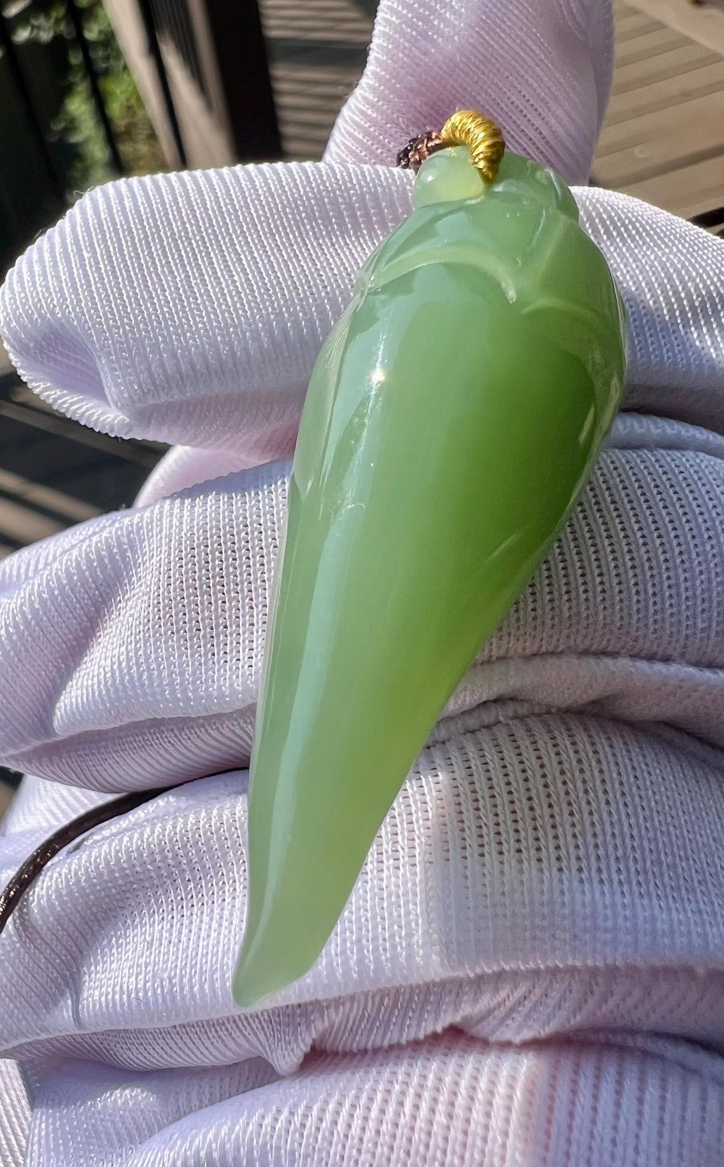 Nephrite Jade lucky pepper Pendant Necklace: Green extra fine interlayer Gemstone#1434 天之椒子