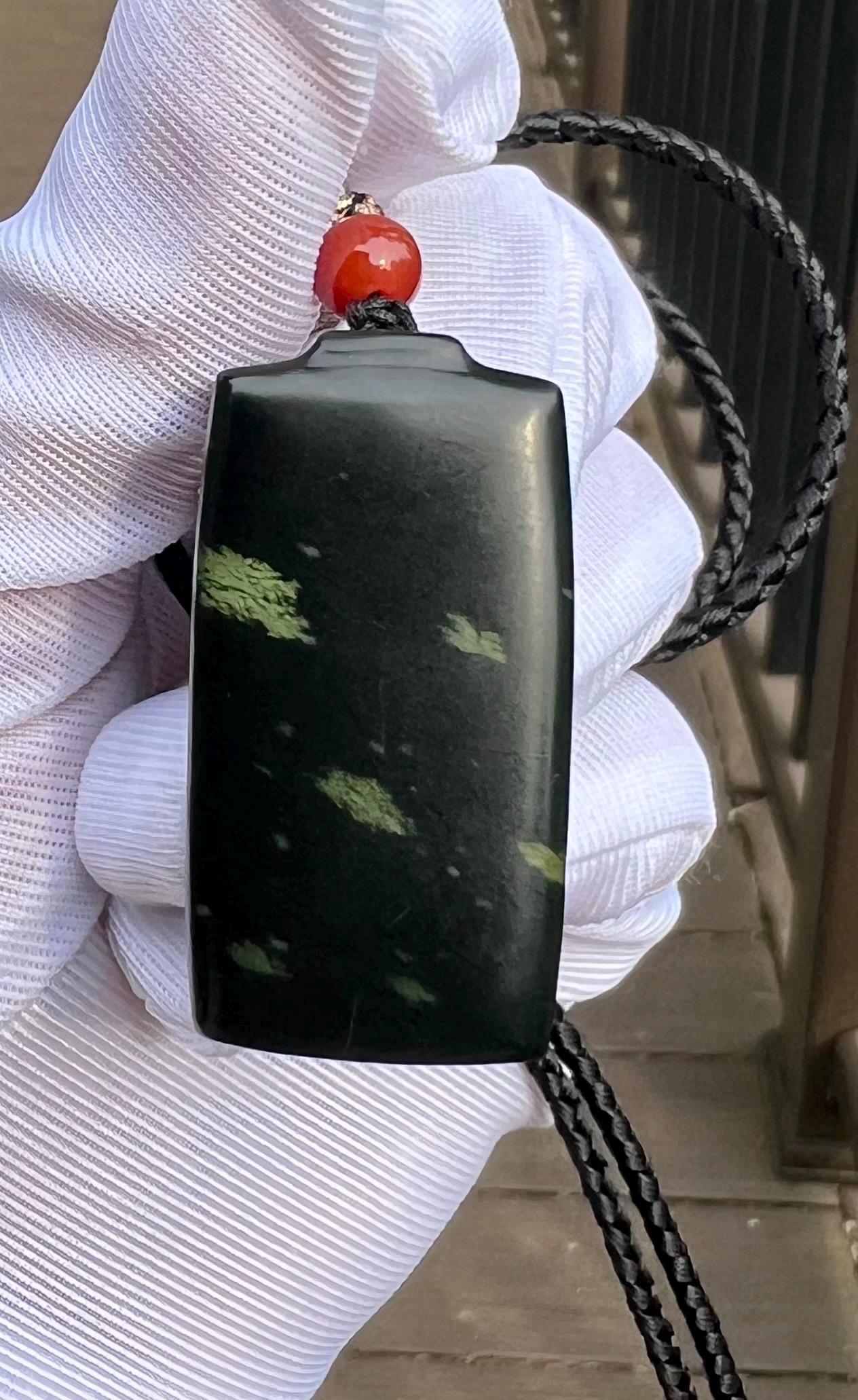 Certified natural jade/ dark nephrite pendant/ safety rectangle pendant necklace天然 黑青玉 无事牌 #5263 黑青玉 无敌黑 绿矿斑 意境美