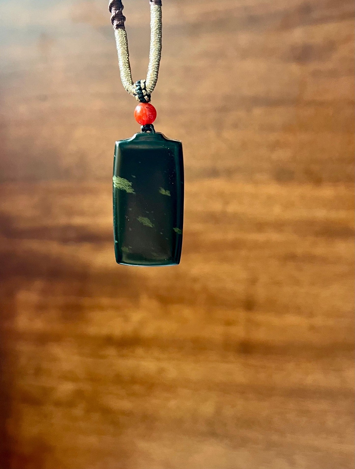 Certified natural jade/ dark nephrite pendant/ safety rectangle pendant necklace天然 黑青玉 无事牌 #5263 黑青玉 无敌黑 绿矿斑 意境美