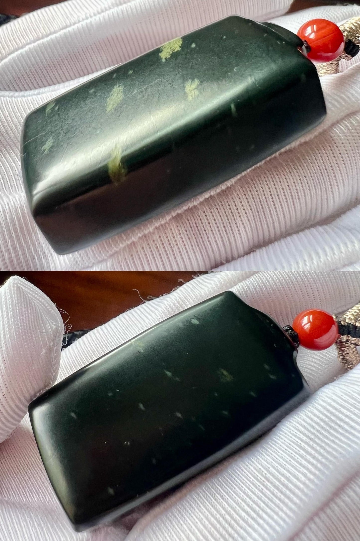 Certified natural jade/ dark nephrite pendant/ safety rectangle pendant necklace天然 黑青玉 无事牌 #5263 黑青玉 无敌黑 绿矿斑 意境美