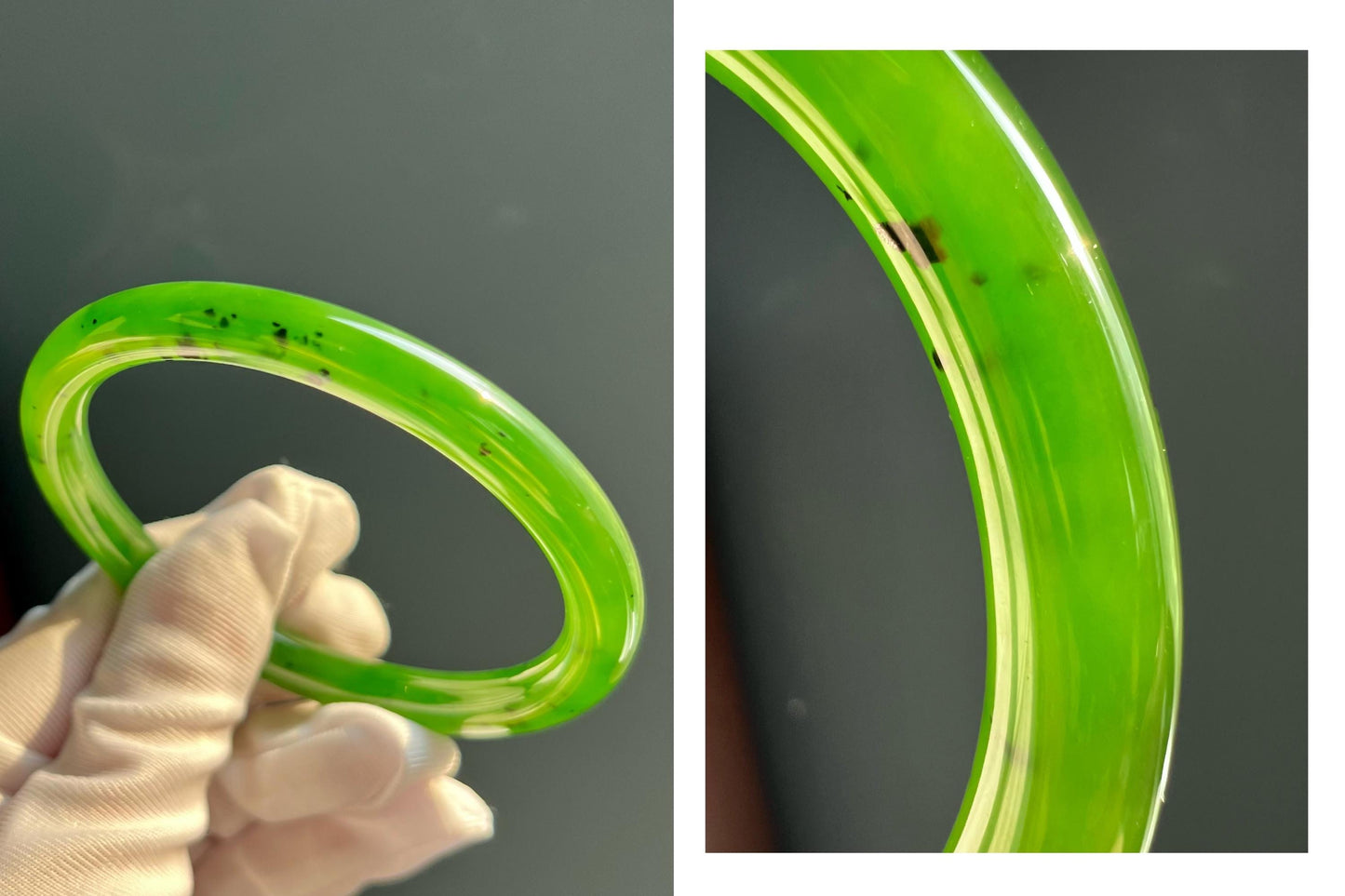 Certified Green Nephrite Jade Bangle: Natural Round Jadeite Bracelet (61.2mm, 34.04g #0391