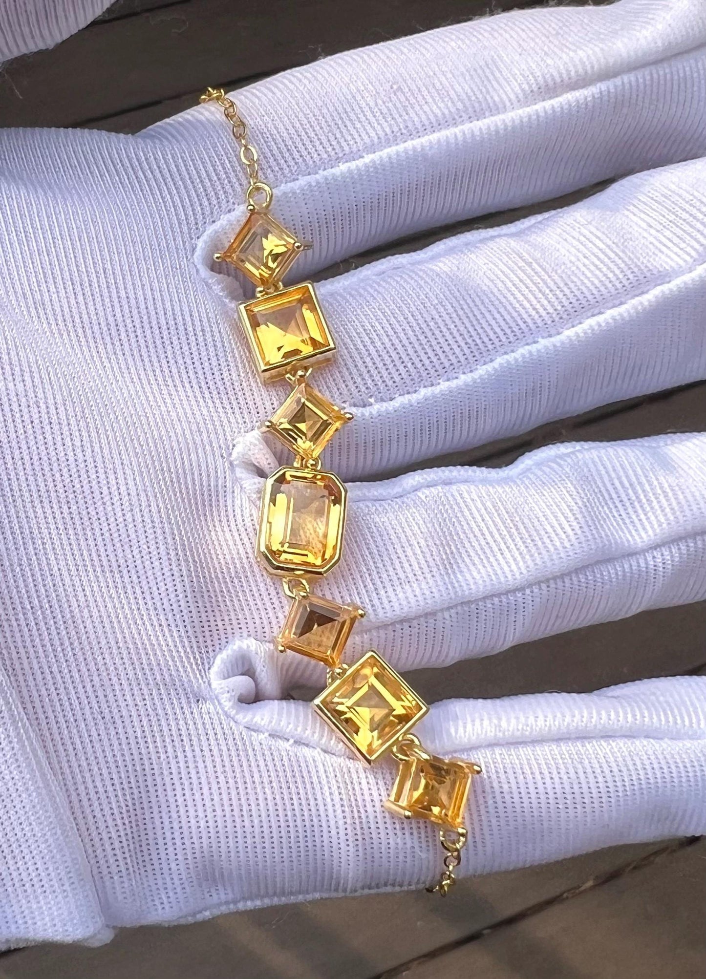 Certified natural Citrine bracelet/Faceted Citrine/S925 bracelet/天然巴西黄水晶 多颗刻面 纯银镶嵌 手链 #1946 净体黄水晶 明亮黄