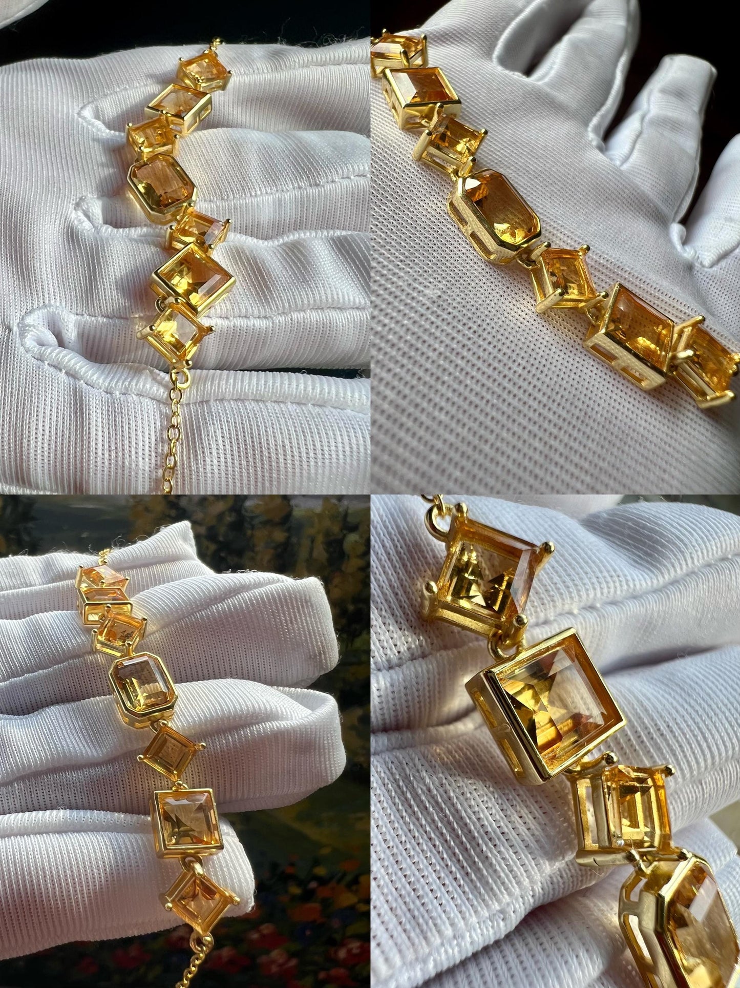 Certified natural Citrine bracelet/Faceted Citrine/S925 bracelet/天然巴西黄水晶 多颗刻面 纯银镶嵌 手链 #1946 净体黄水晶 明亮黄