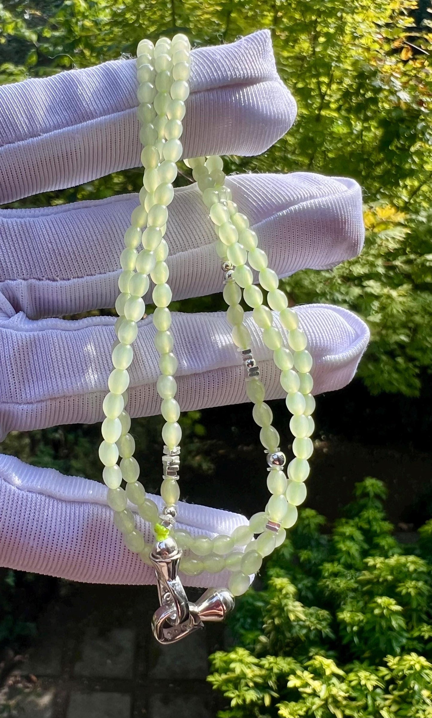 3mm+ Certified natural jade/Qingshui nephrite beads necklace/ Multi purpose necklace天然软玉 冰晴水项链 小米珠万能链 #3332 莹润细糯