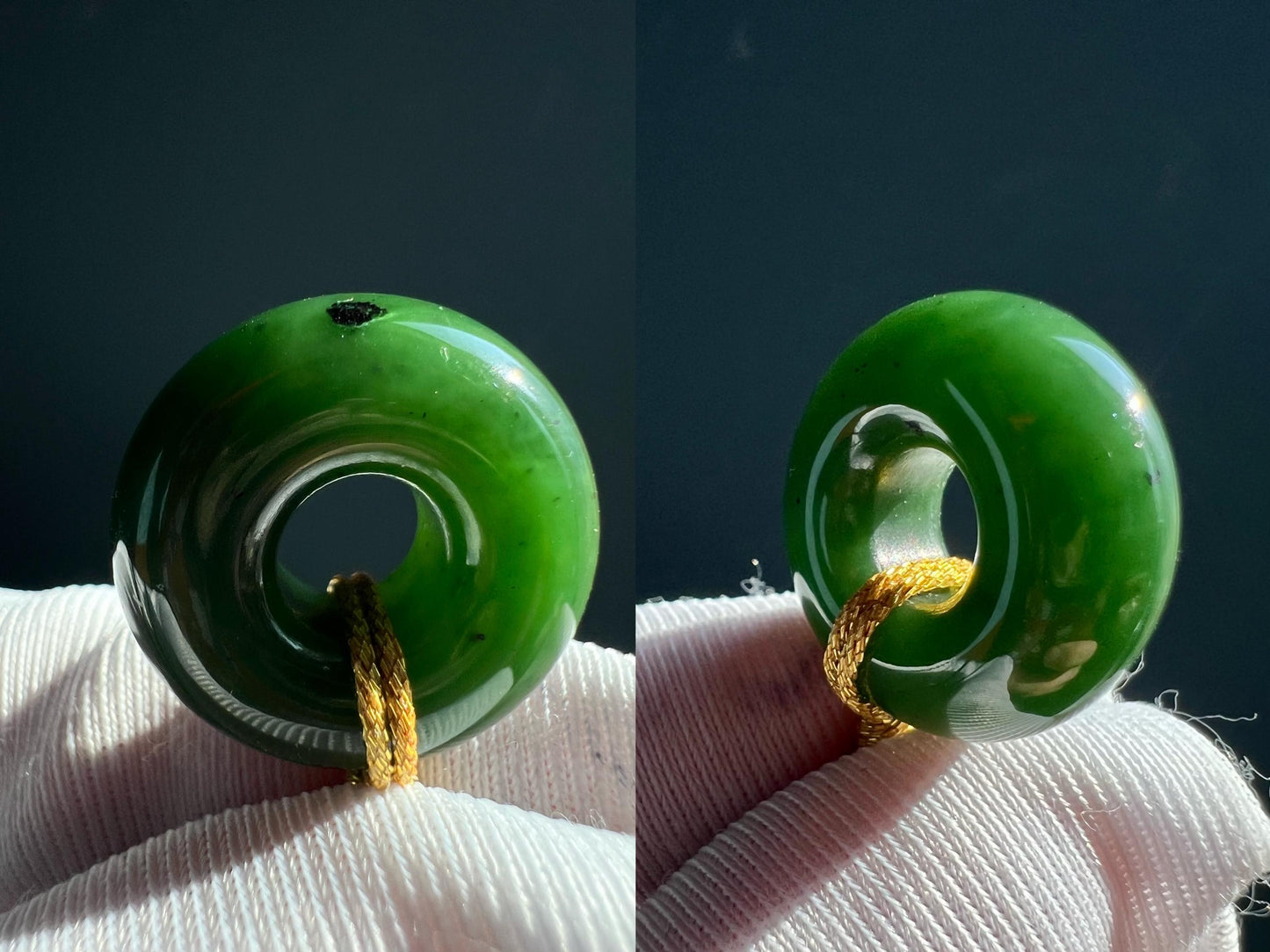 Green Nephrite Jade Donut Pendant Necklace: Natural Stone Safety Charm #3513