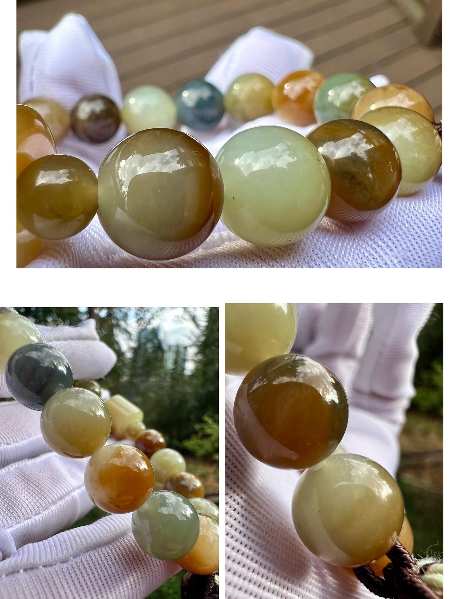 9.8mm Certified natural jade /Brown Qinghua blue multi color nephrite bracelet天然软玉 三色手串 糖玉青花蓝青玉 油熟细糯#7166 搭配糖白桶珠