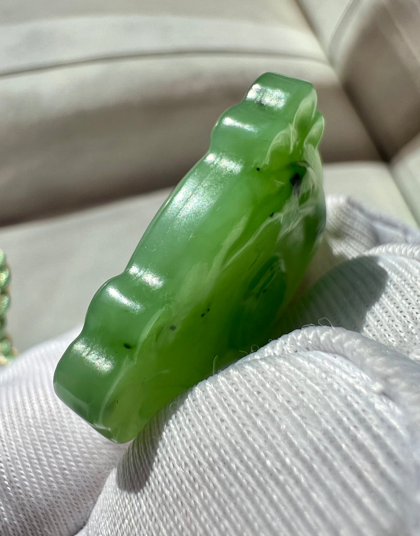 Certified natural nephrite green jade/apple  green nephrite square safety pendant necklace天然俄料碧玉 无事牌 吊坠 项链 果绿 油润  #0601 双面雕刻