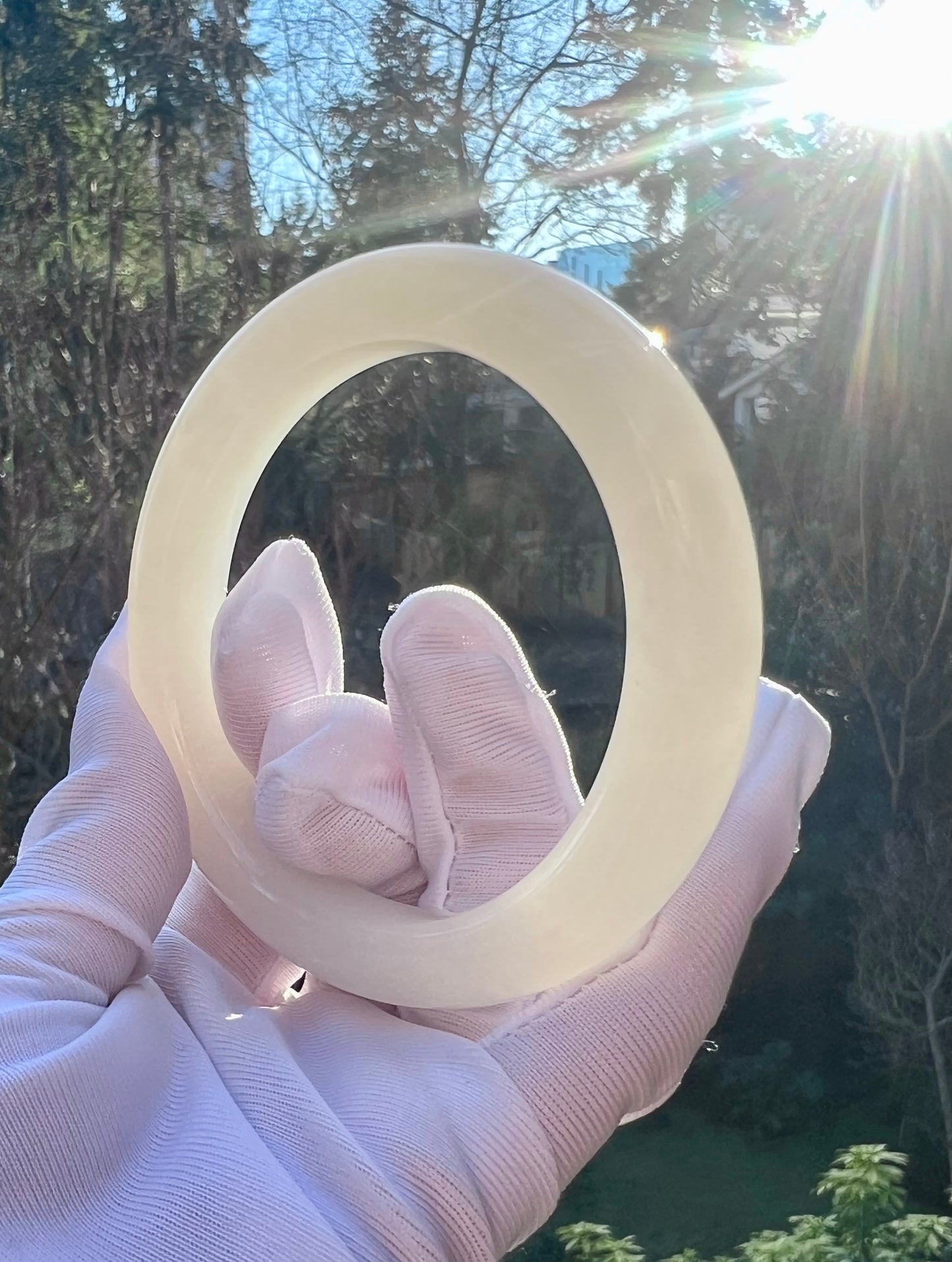 56.5mm Certified natural jade /Qinghai old mine White Nephrite bangle bracelet/天然青海老矿白玉 手镯 平安镯 润白油糯#6393