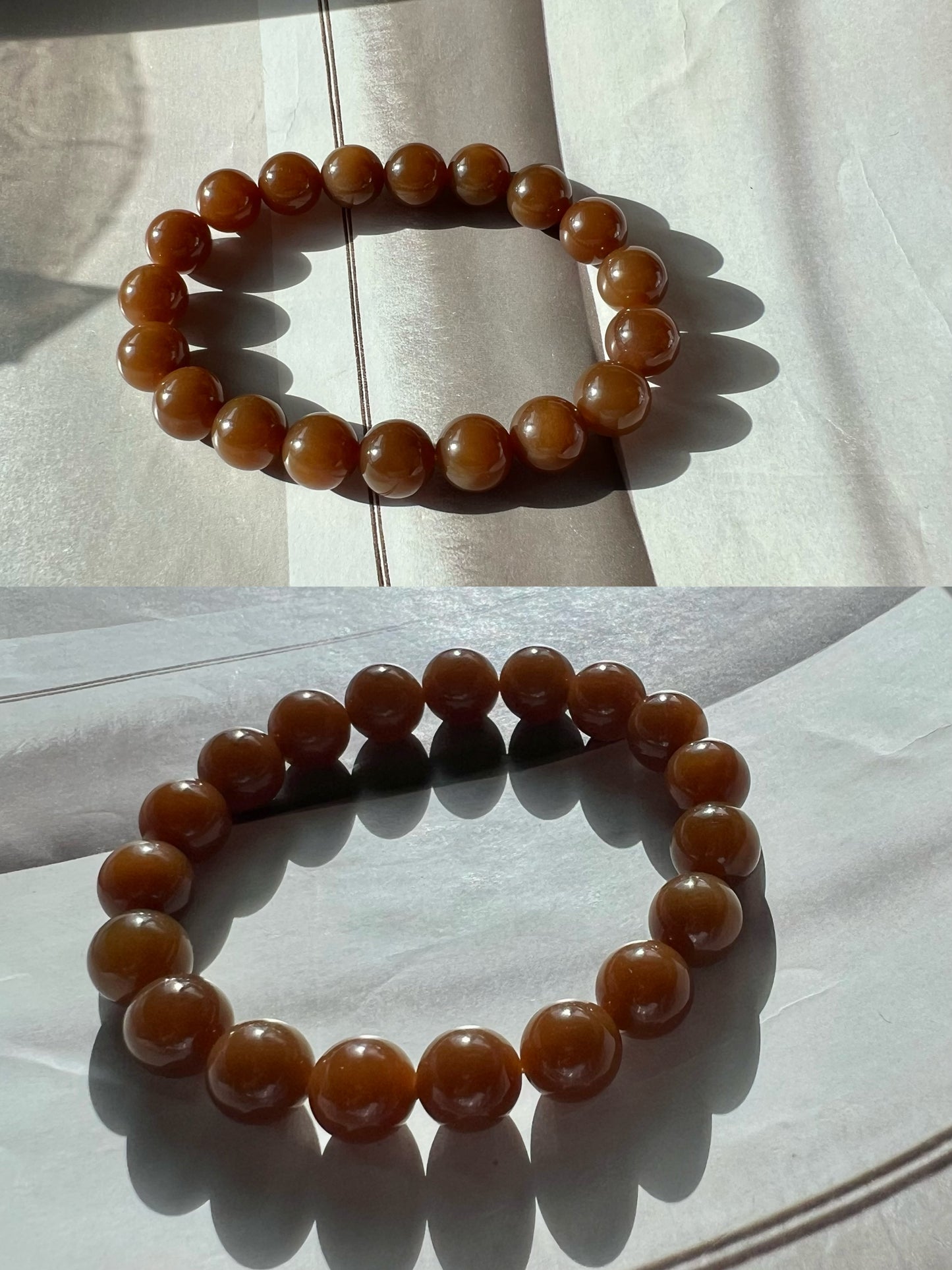 10mm Certified natural jade/  Jinshan red brown nephrite bracelet/天然精品 金山 糖玉手串 红油糖 油糯细 #7134