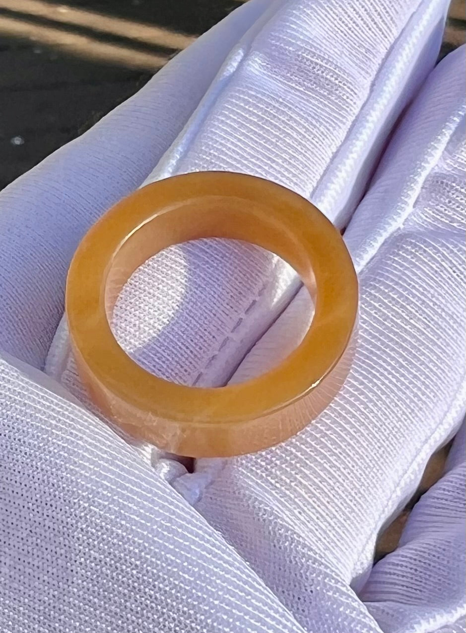 16.6mm Certified jade golden brown Nephrite ring/ nephrite band 天然精品 金山糖玉 指环 戒指 黄金糖玉直切戒圈 扳指#4640