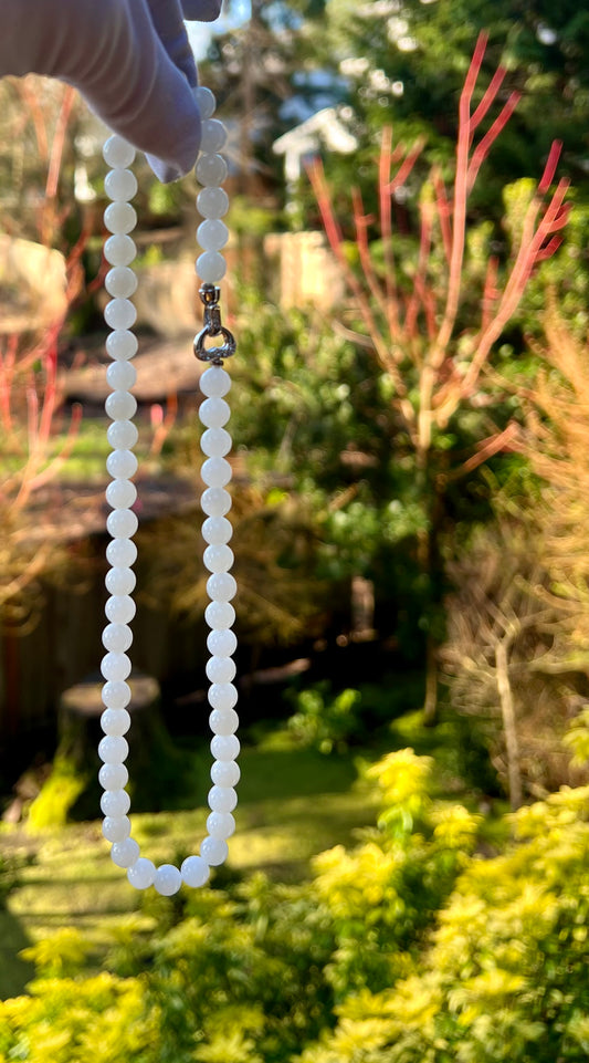 7.8mm Certified Natural Jade Qinghai white nephrite necklace/天然精品青海老料白玉项链 白月光 油糯胶感足#3541
