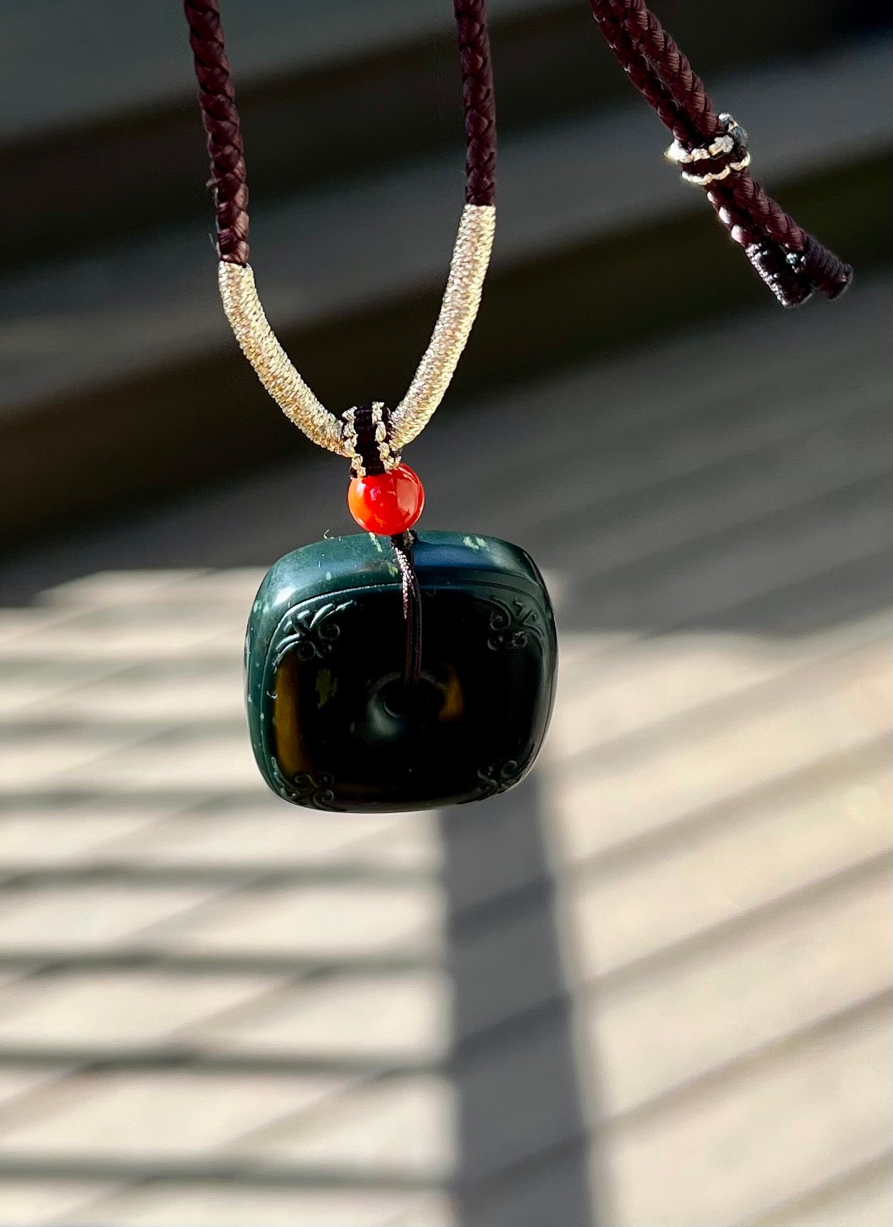 Certified natural jade/Qinghai dark nephrite pendant/square safety pendant  necklace天然 青海黑青玉 方平安扣 玉琮#5265 小灶火黑青玉 无敌黑