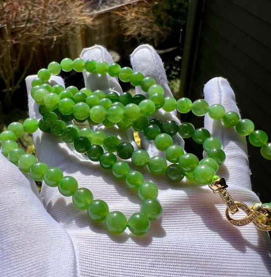 6mm+ Certified natural nephrite green jade/ Siberian green nephrite necklace/bracelet/108 beads/multi purpose 天然 俄料碧玉项链 108珠 万能链#3382 果阳绿