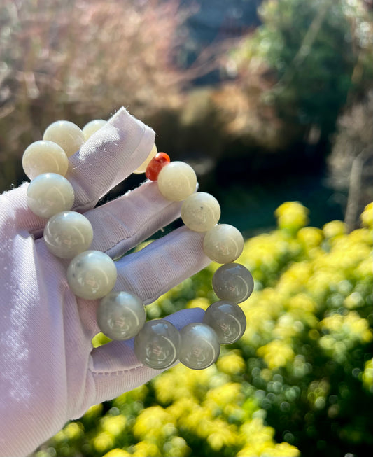 14mm  Certified Natural jade/Qinghua nephrite/ black in white nephrite bracelet 天然白玉底散墨青花 油糯细#3991