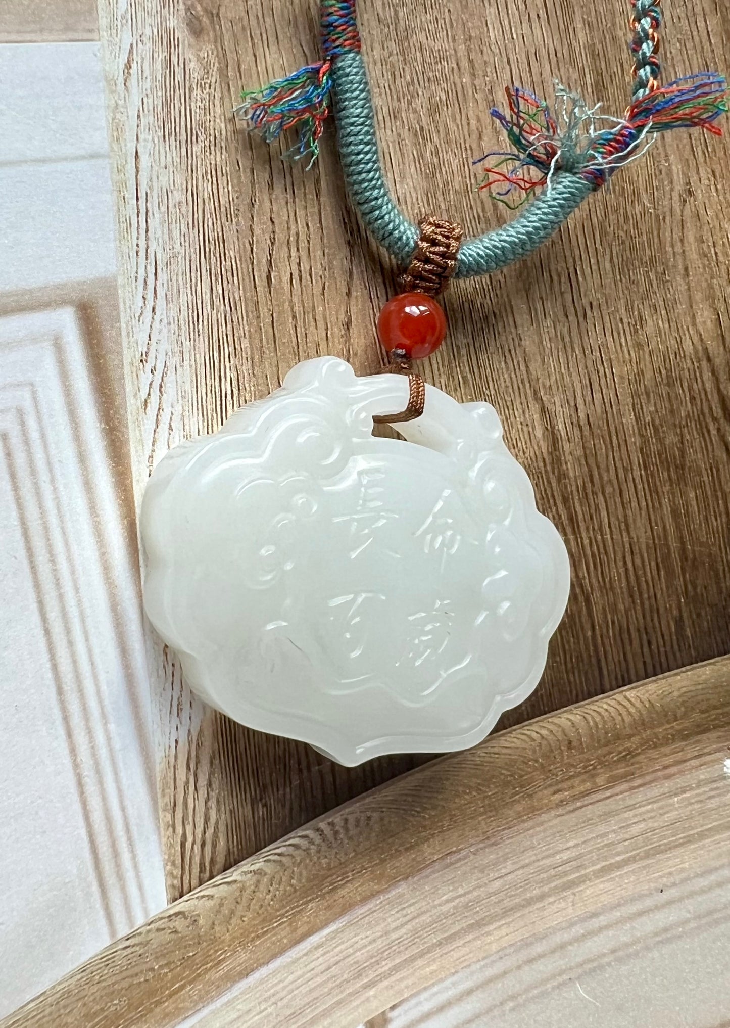 Certified natural jade Qinghai old mine white nephrite Carved Longevity lock/ Ruyi safety pendant necklace天然精品 青海老料白玉 长命锁#4625 大号平安如意锁