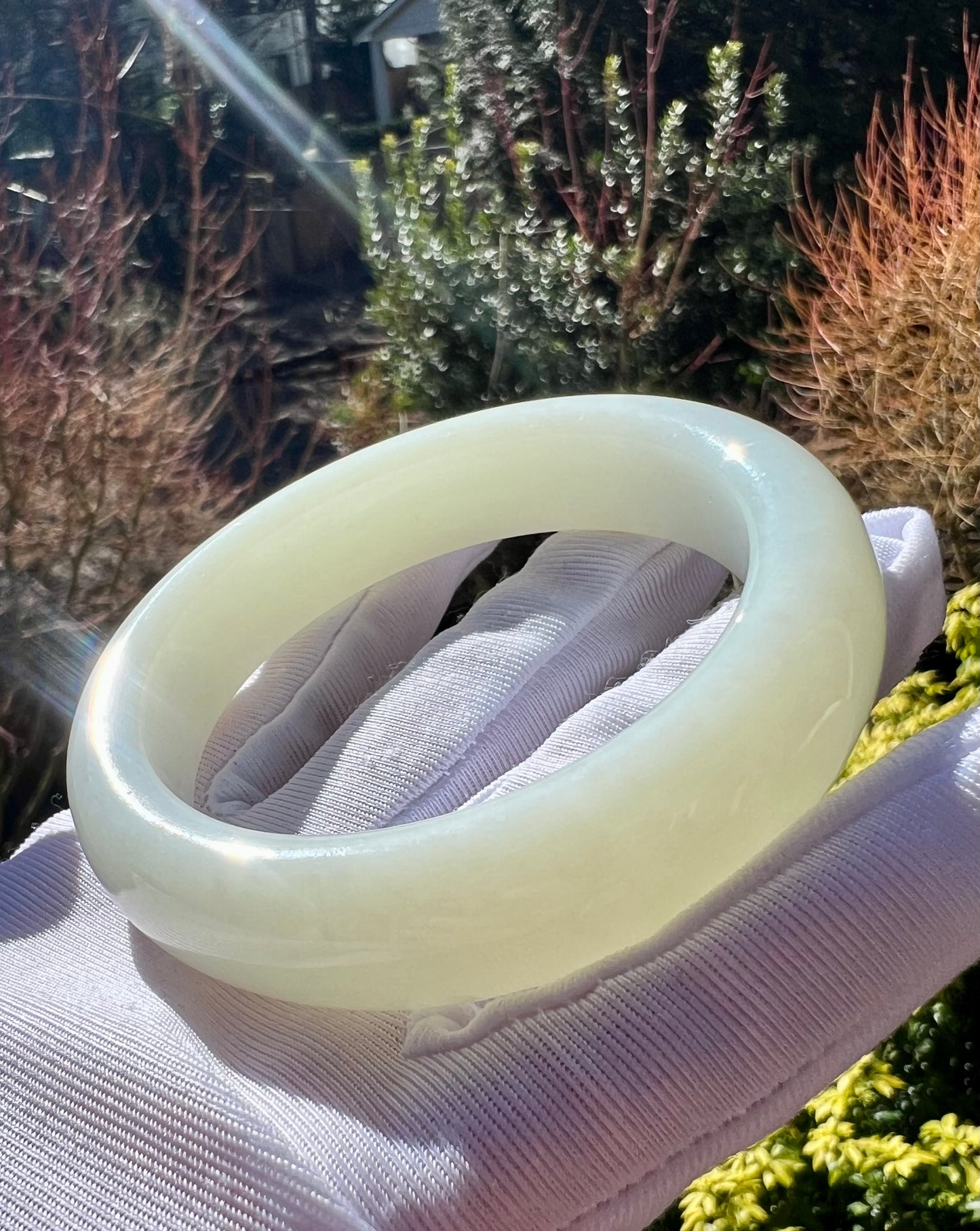 56.5mm Certified natural jade/Siberian white nephrite bangle/bracelet/天然 俄料白玉手镯 正圈手镯 平安镯#2110