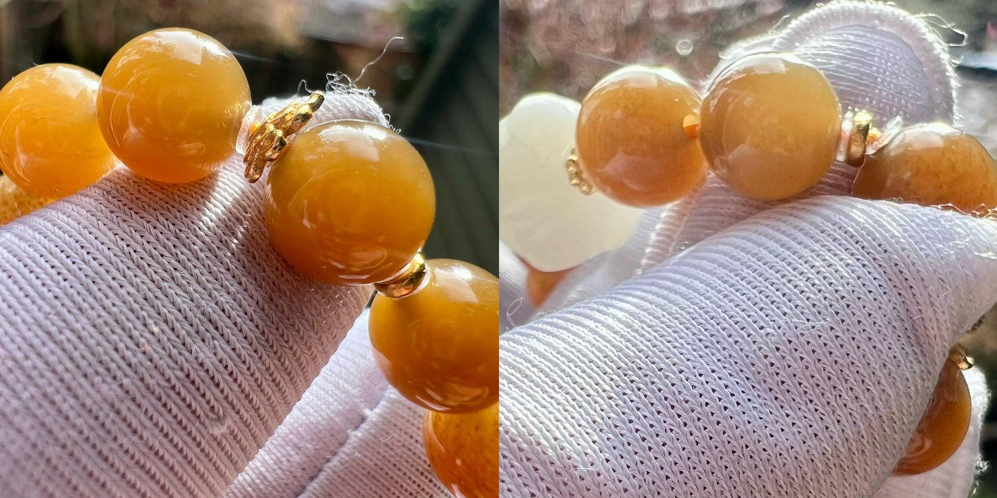 8.2mm Certified natural jade/ golden brown nephrite bracelet天然精品 糖玉手串 黄金糖  #8336 搭配白玉莲花珠