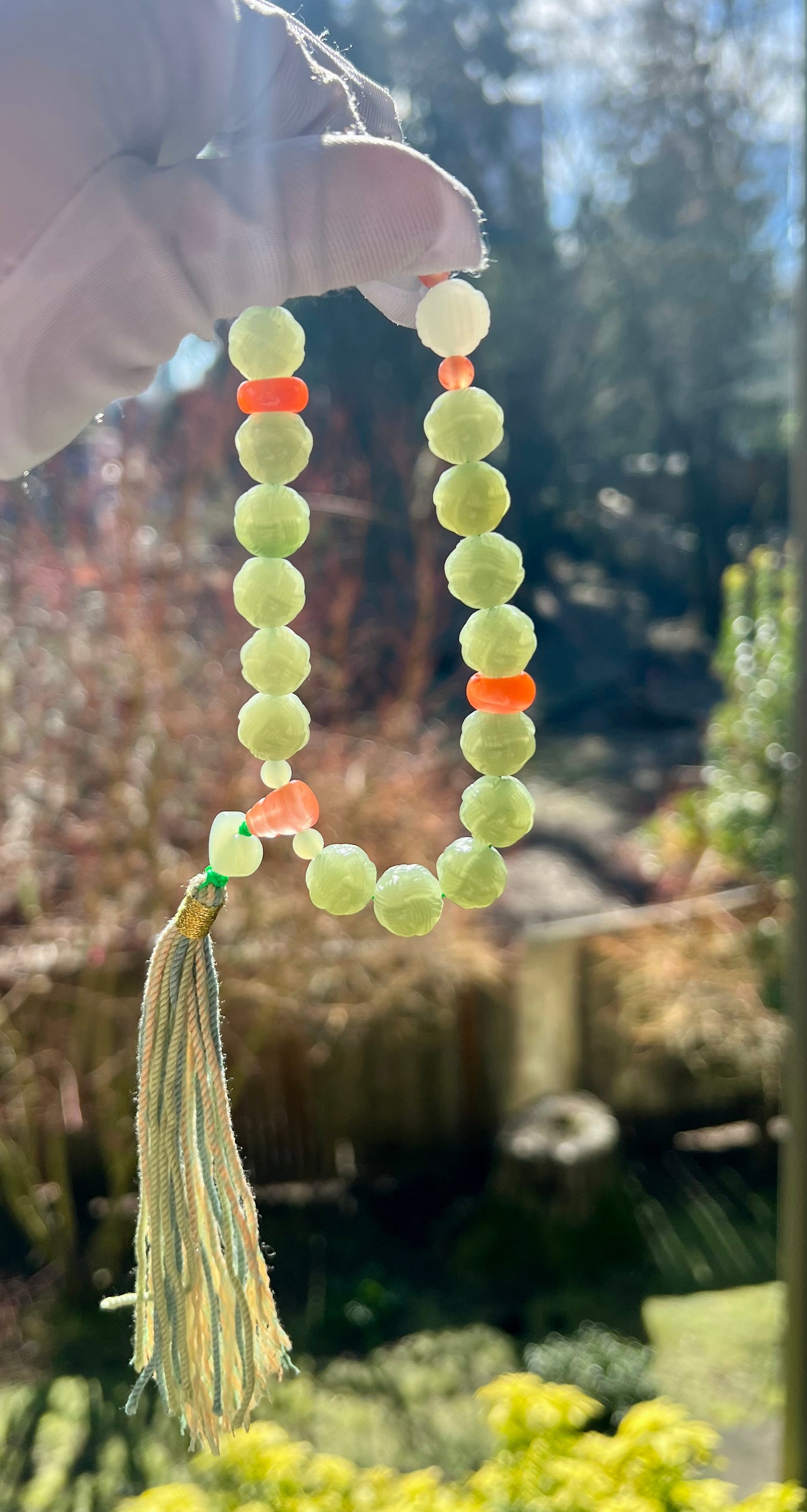 11mm+ Certified natural jade/Qinghai old mine nephrite Bracelet/ lake green nephrite carved Yarn ball beads/ 天然 青海老矿玉料 湖水绿毛线球18子手持 #0233