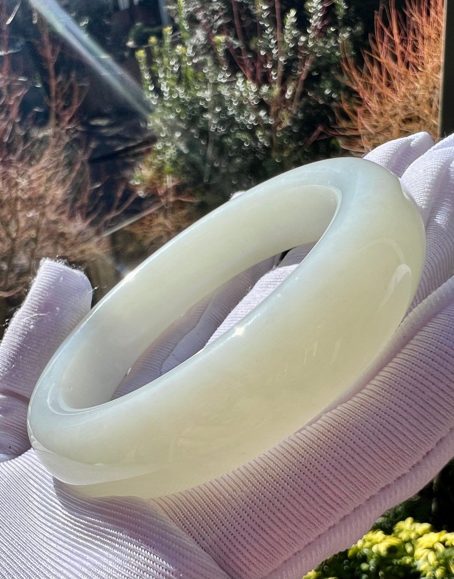56.5mm Certified natural jade/Siberian white nephrite bangle/bracelet/天然 俄料白玉手镯 正圈手镯 平安镯#2110