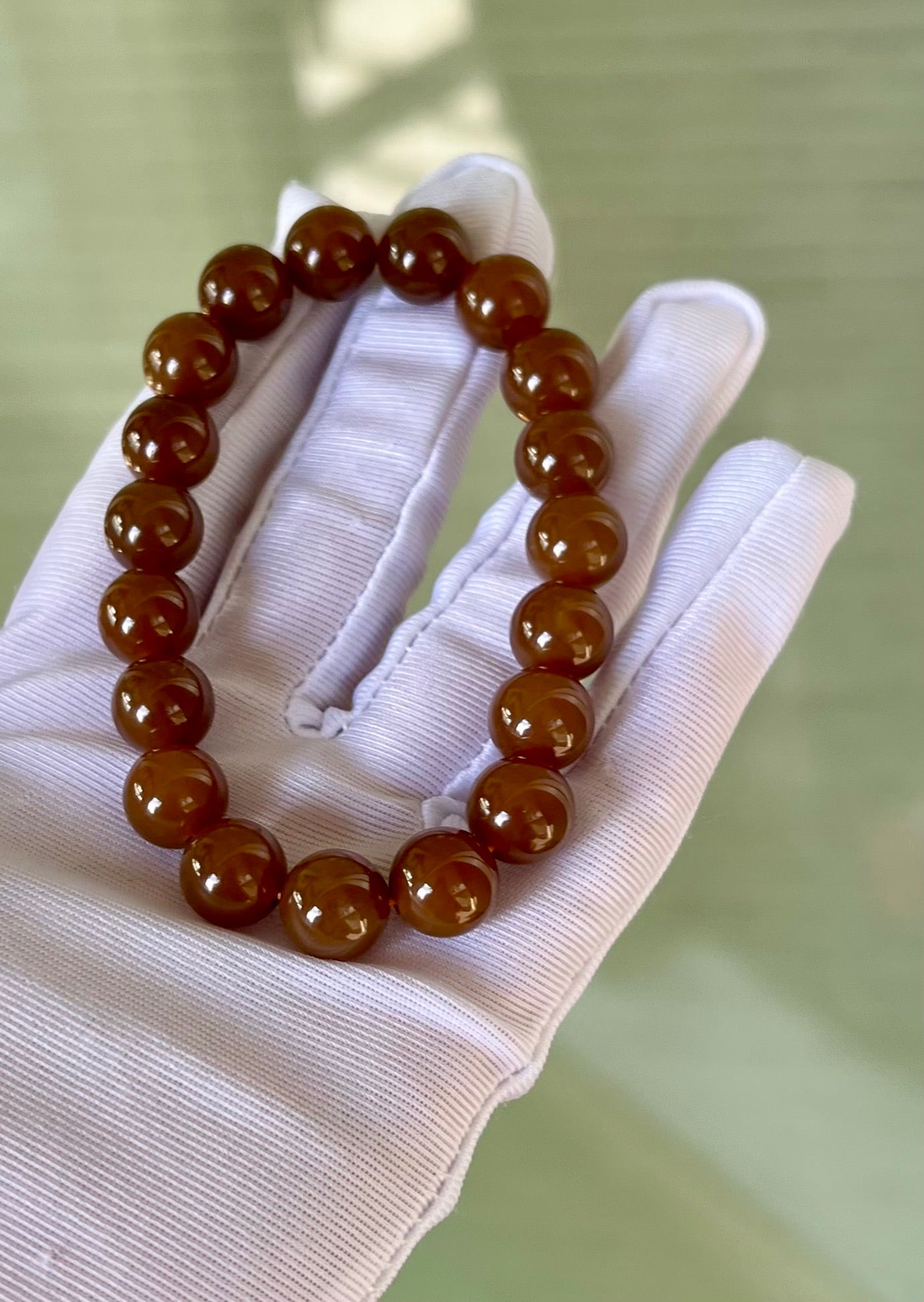 10mm Certified natural jade/  Jinshan red brown nephrite bracelet/天然精品 金山 糖玉手串 红油糖 油糯细 #7134