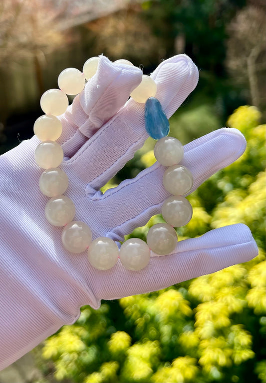 12mm Certified natural jade Qinghai old mine lotus root pink nephrite bracelet天然精品 青海老矿藕粉手串 冰糯果冻料 胶感足起莹光 #3077 老熟肉粉色 搭配海蓝宝兔子