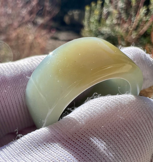 16.9mm/US 6 Certified natural jade  Brown white Nephrite ring/straight cut band ring 天然且末细料 糖青白玉 直切指环 戒指 糖玉青白玉 戒圈 扳指#2042