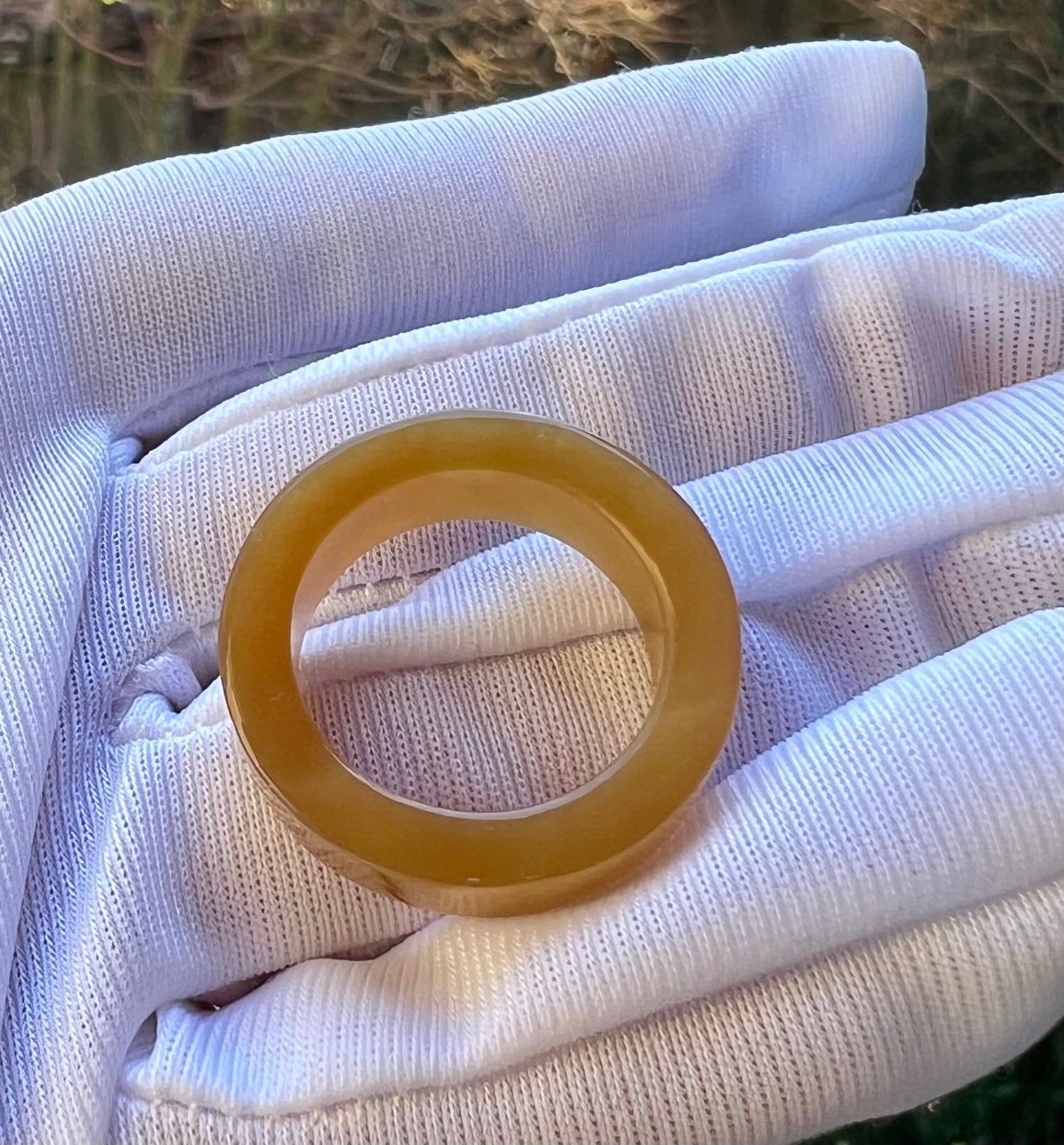 16.6mm Certified jade golden brown Nephrite ring/ nephrite band 天然精品 金山糖玉 指环 戒指 黄金糖玉直切戒圈 扳指#4640