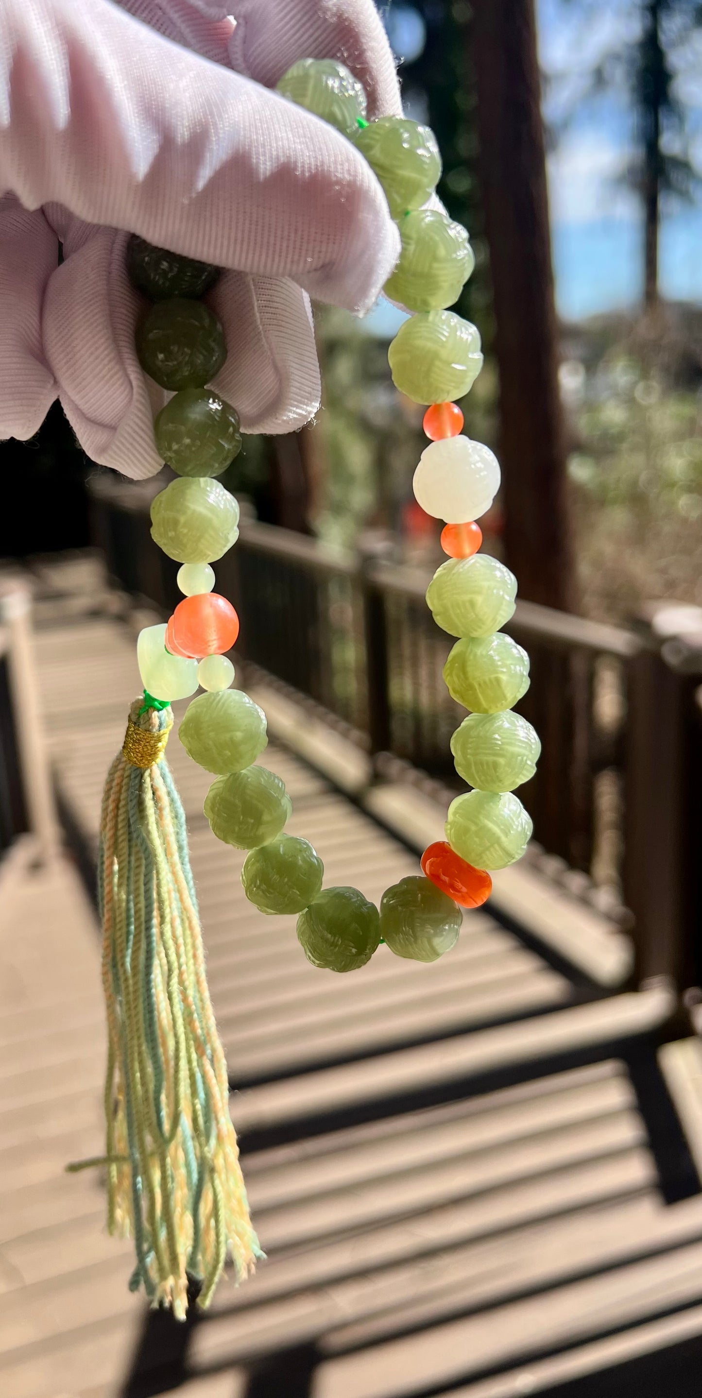 11mm+ Certified natural jade/Qinghai old mine nephrite Bracelet/ lake green nephrite carved Yarn ball beads/ 天然 青海老矿玉料 湖水绿毛线球18子手持 #0233
