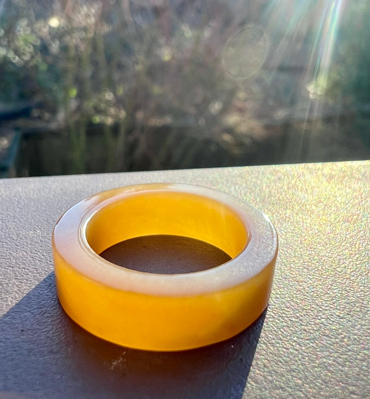 16.6mm Certified jade golden brown Nephrite ring/ nephrite band 天然精品 金山糖玉 指环 戒指 黄金糖玉直切戒圈 扳指#4640
