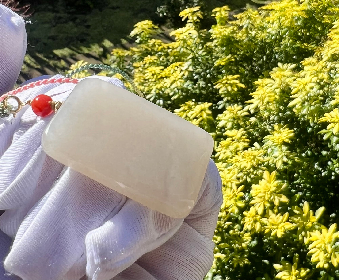 Certified natural jade/Qinghai icy lotus pink nephrite/rectangle safety pendant/nothing pendant necklace 天然青海老矿 藕粉色 吊坠 无事牌  #1398 冰润