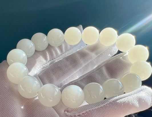 12mm Certified natural jade Siberian old mine white nephrite bracelet 天然精品 俄料白玉圆珠手串 #8966 油白细糯